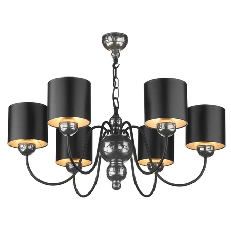  Garbo Pewter 6 Light Pendant with Black Silver Shades